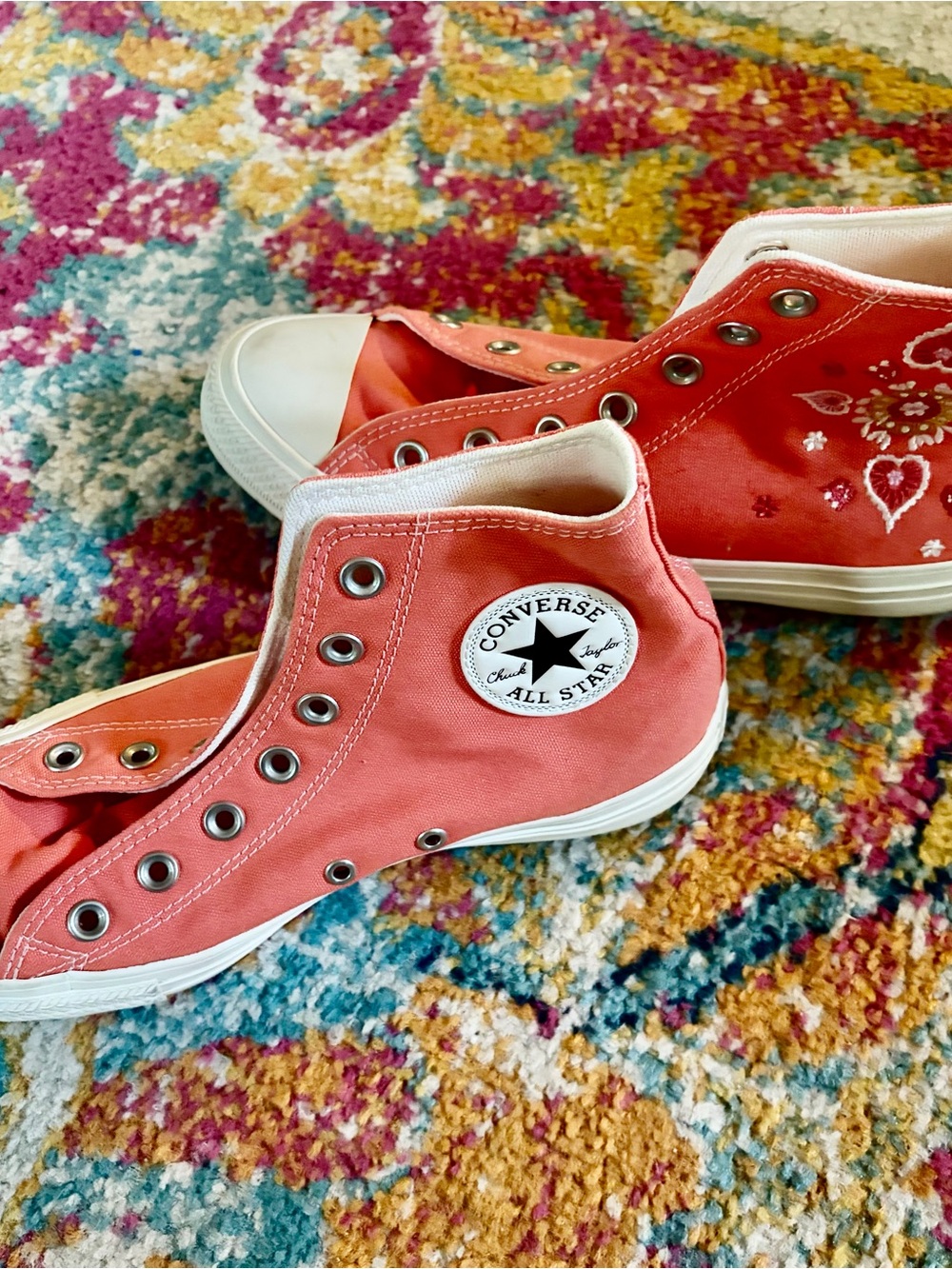 Converse All Star Coral High-Top Sneakers with Floral Embroidery size 8